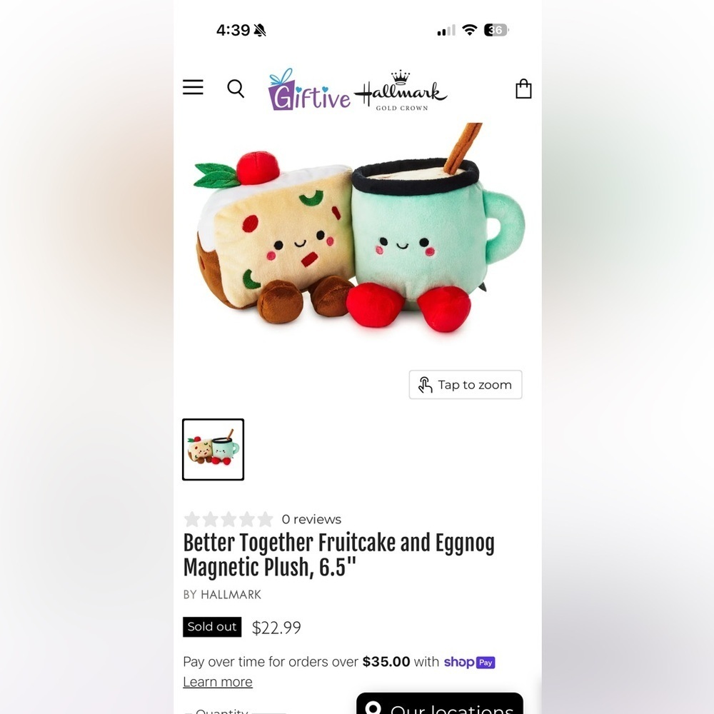 Hallmark Better Together Magnetic Christmas Set Plush Toy Eggnog & Fruitcake - Picture 5 of 6